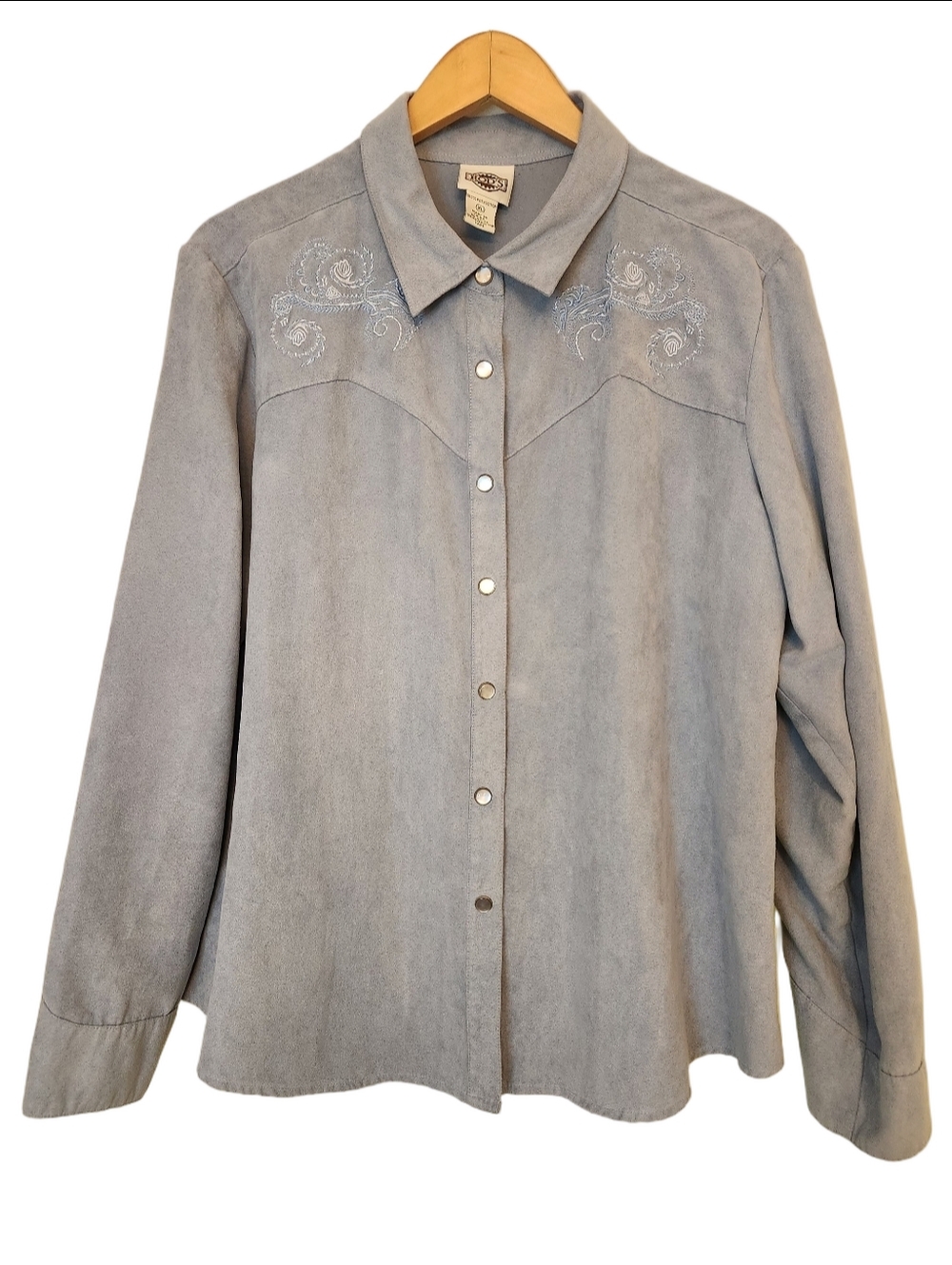 Rod’s Western Light Blue Sueded Shirt Women’s XL Pearl Snaps Equestrian Western